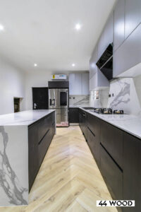 Custom wooden kitchen cabinets designed by 44 Wood Ghana